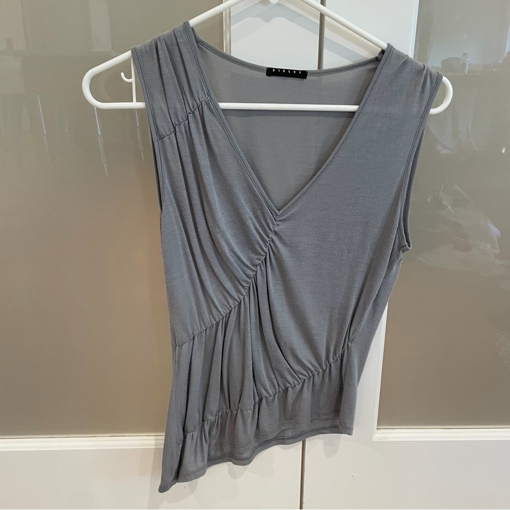 Sisley Gray Sleeveless V-Neck Ruched Tank